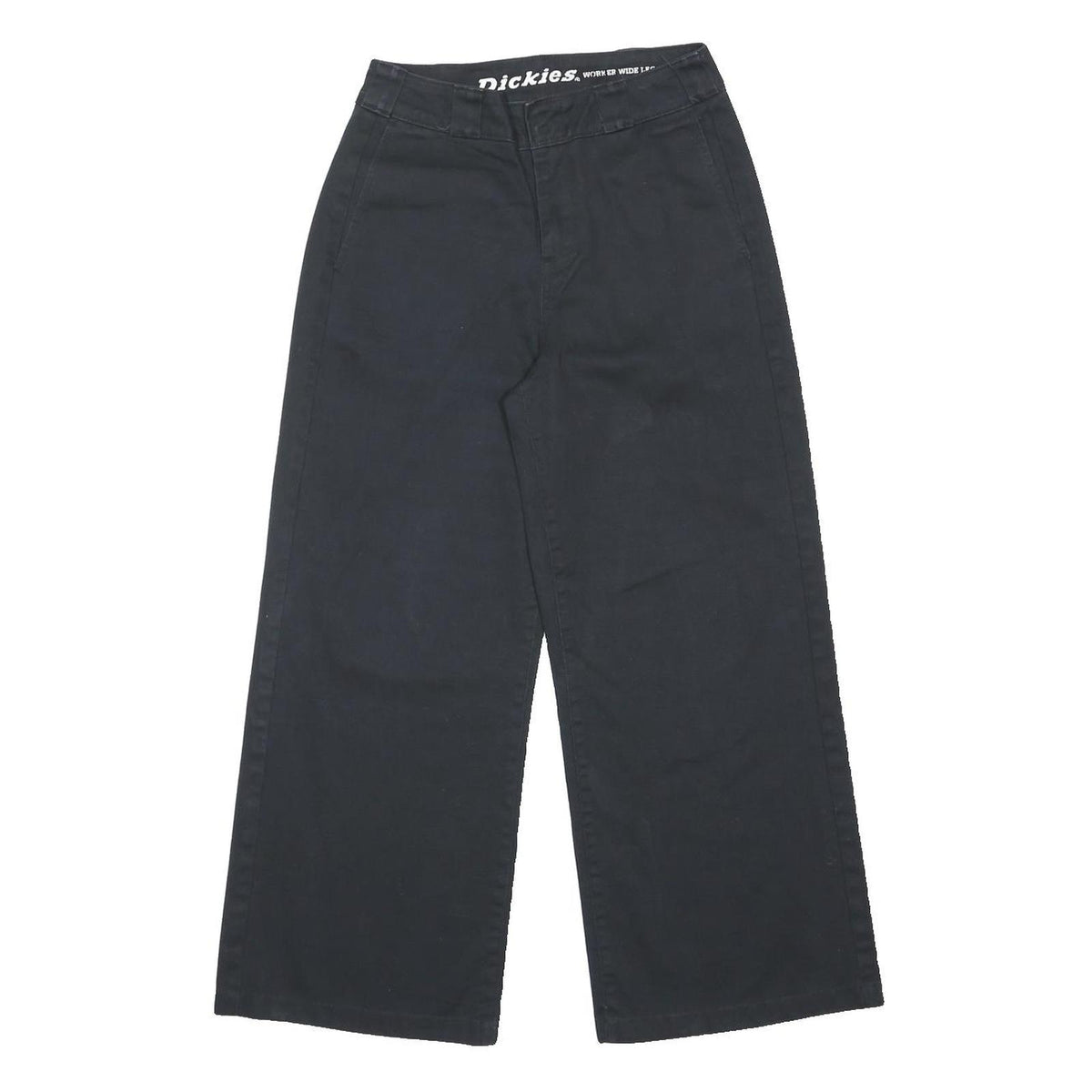 DICKIES Womens Black Cotton Blend Loose Straight Trousers W26 L26 Workwear Zip