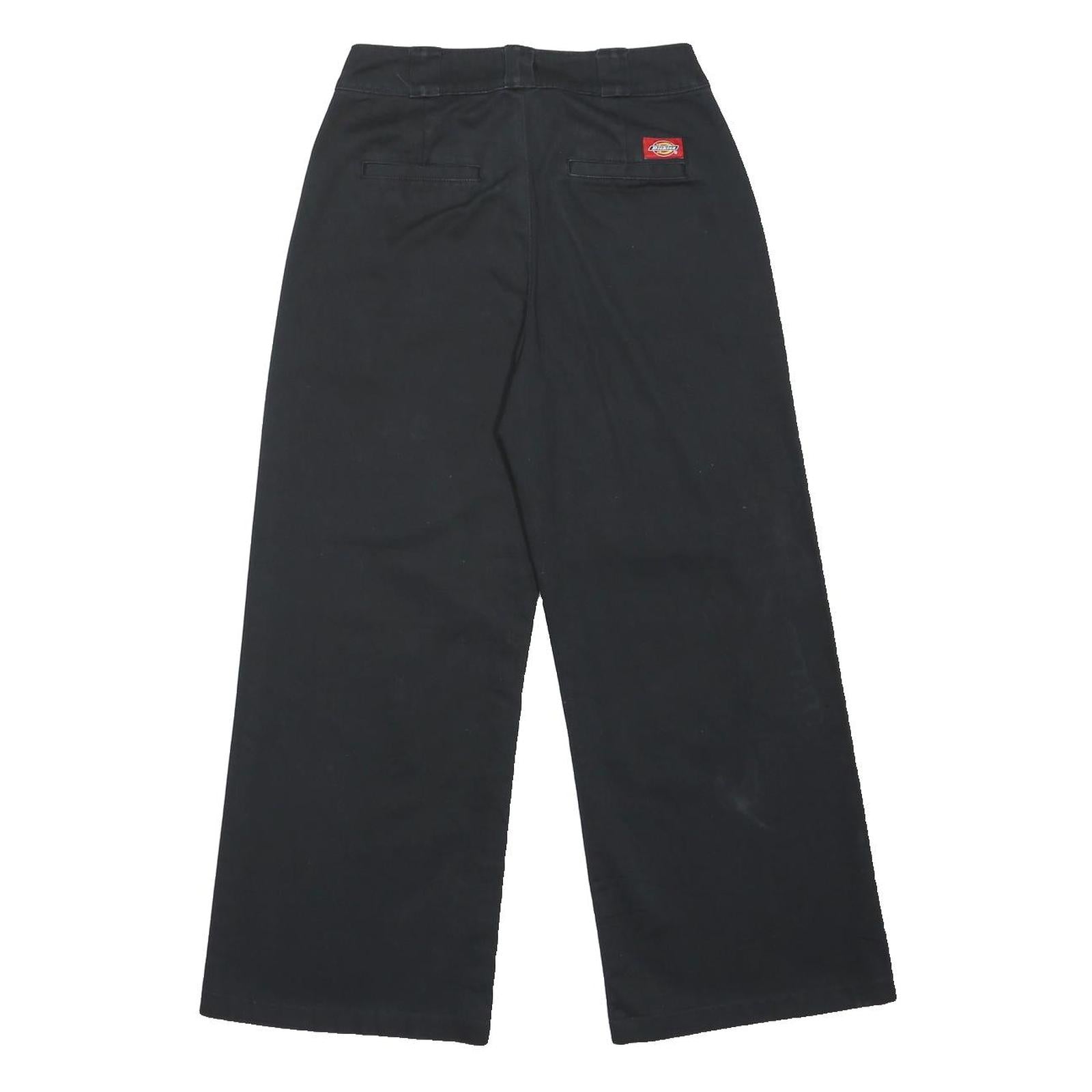 DICKIES Womens Black Cotton Blend Loose Straight Trousers W26 L26 Workwear Zip