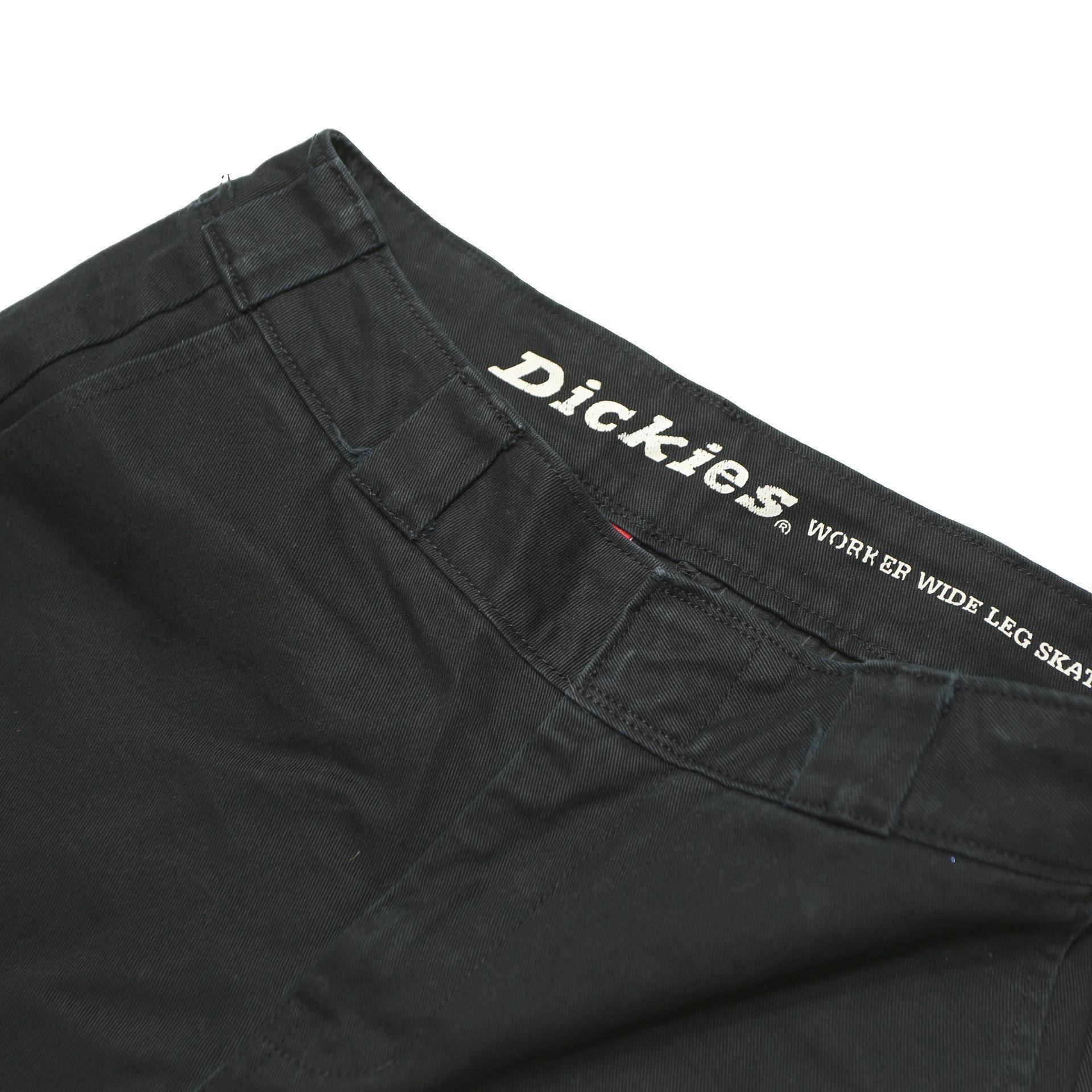 DICKIES Womens Black Cotton Blend Loose Straight Trousers W26 L26 Workwear Zip