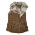 ELLEN TRACY Womens Brown Faux Fur Suede Button Jacket S Sleeveless Retro