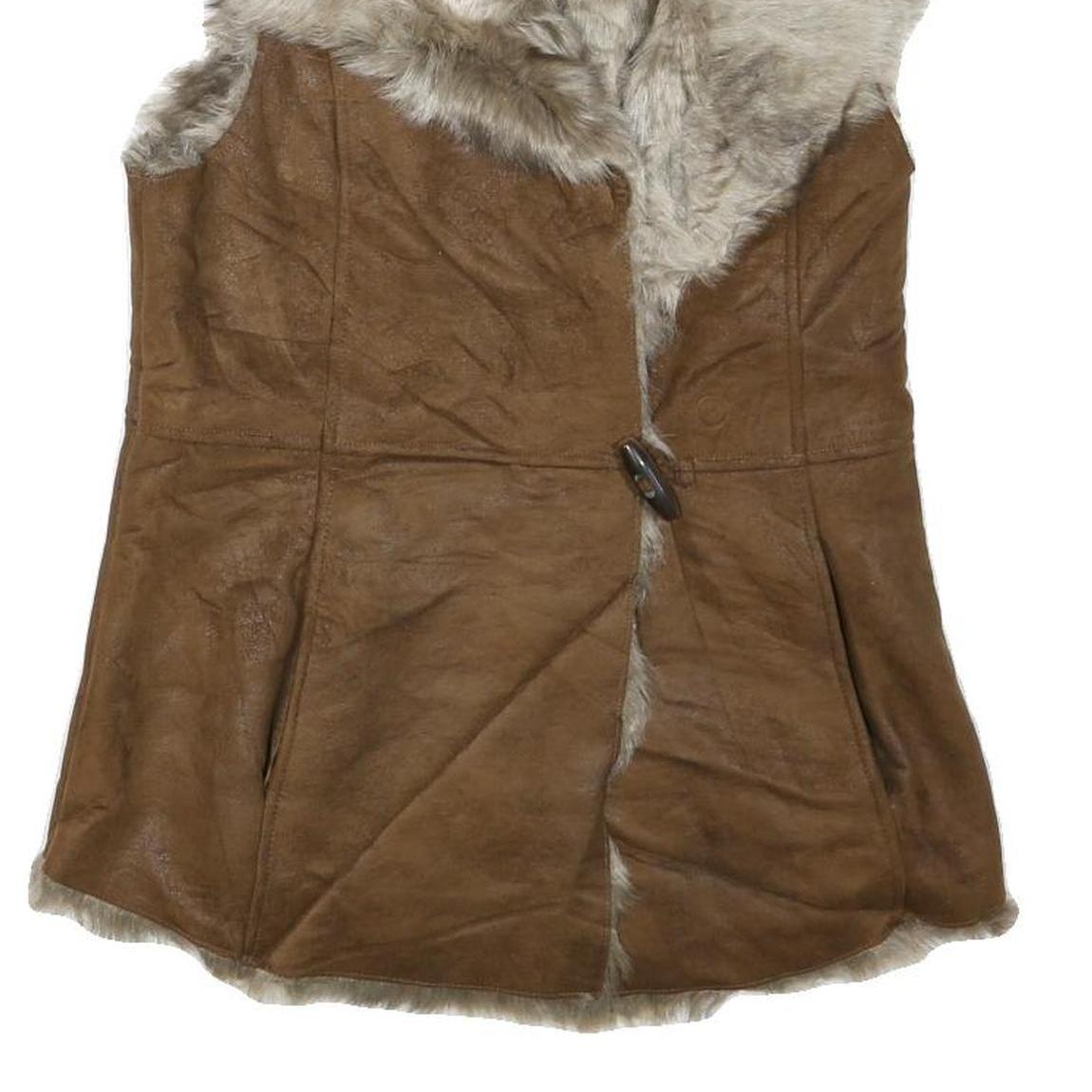 ELLEN TRACY Womens Brown Faux Fur Suede Button Jacket S Sleeveless Retro