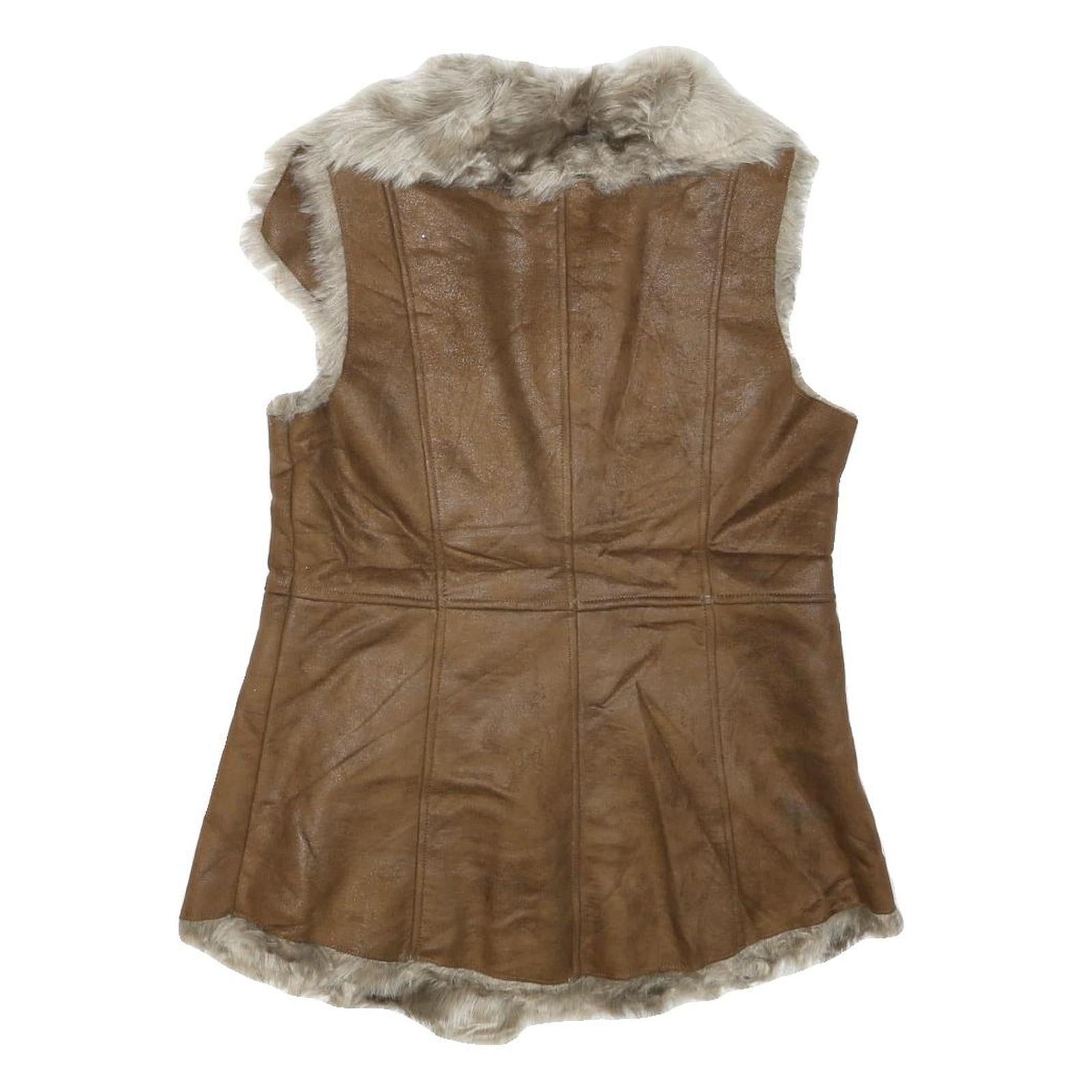 ELLEN TRACY Womens Brown Faux Fur Suede Button Jacket S Sleeveless Retro