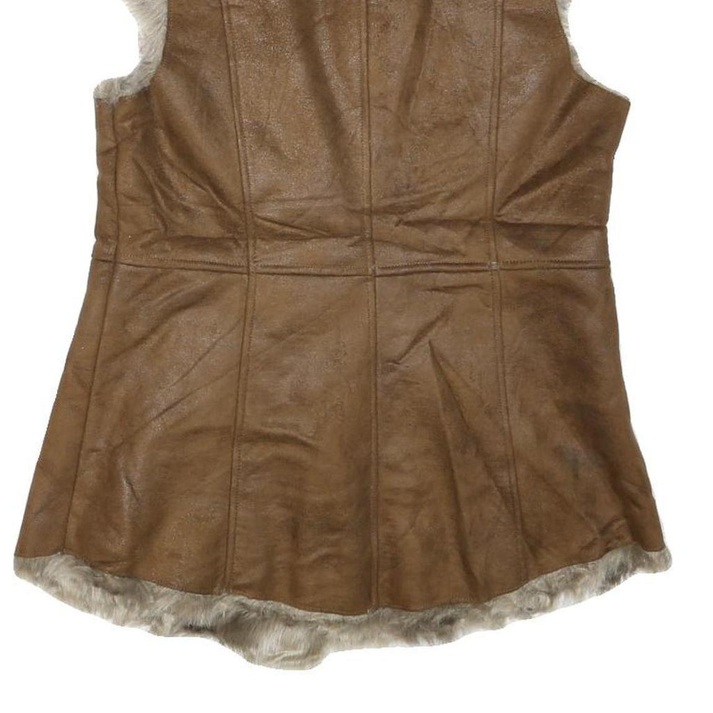 ELLEN TRACY Womens Brown Faux Fur Suede Button Jacket S Sleeveless Retro