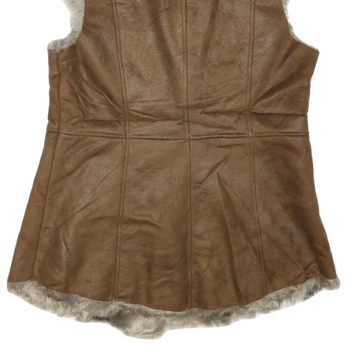 ELLEN TRACY Womens Brown Faux Fur Suede Button Jacket S Sleeveless Retro