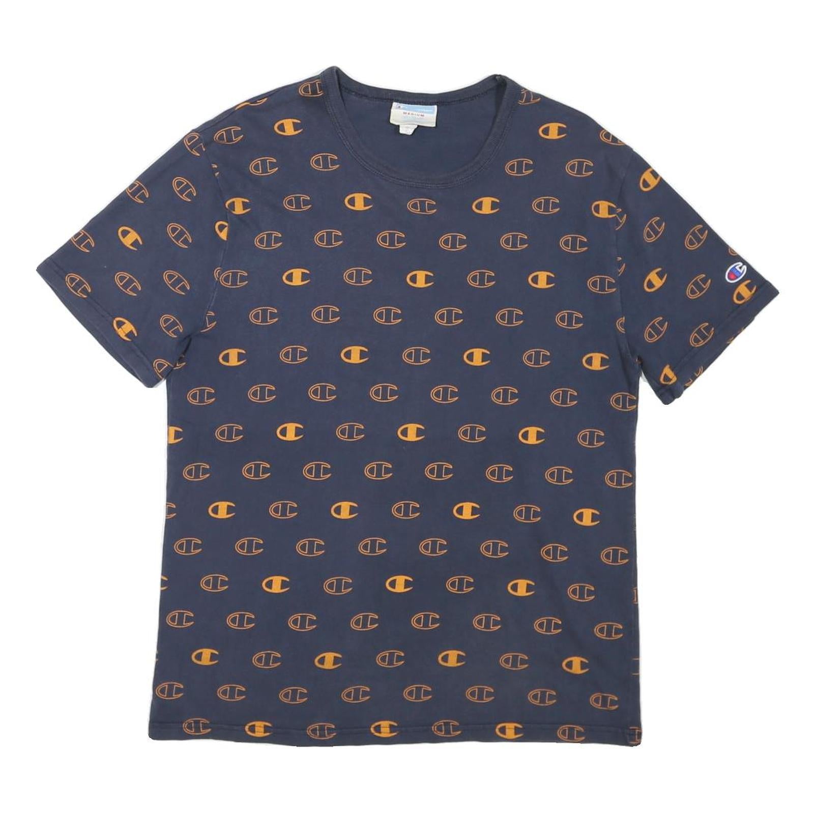 CHAMPION Mens Blue & Orange Graphic T-Shirt M Short Sleeve Crew Neck Branded