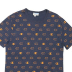 CHAMPION Mens Blue & Orange Graphic T-Shirt M Short Sleeve Crew Neck Branded
