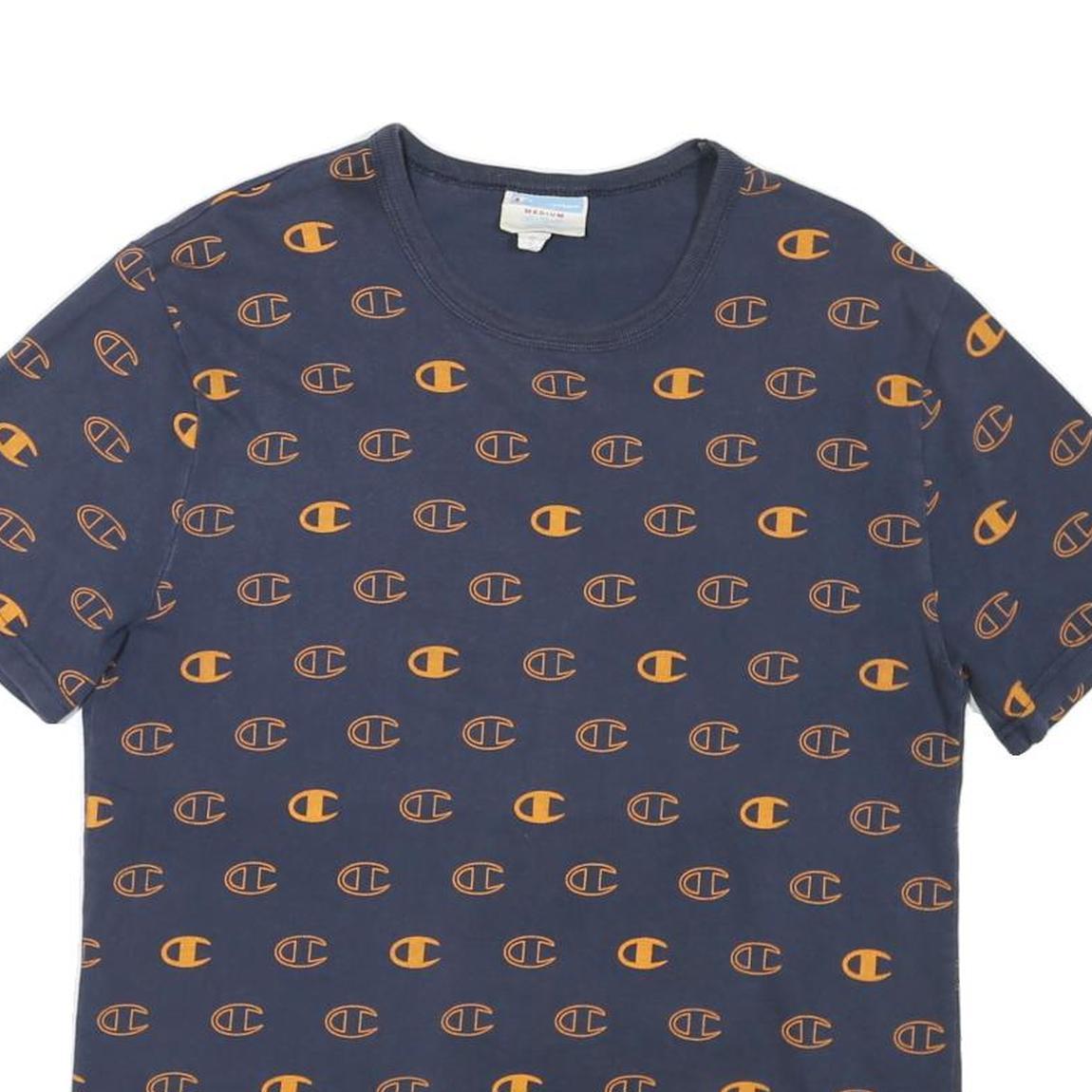 CHAMPION Mens Blue & Orange Graphic T-Shirt M Short Sleeve Crew Neck Branded