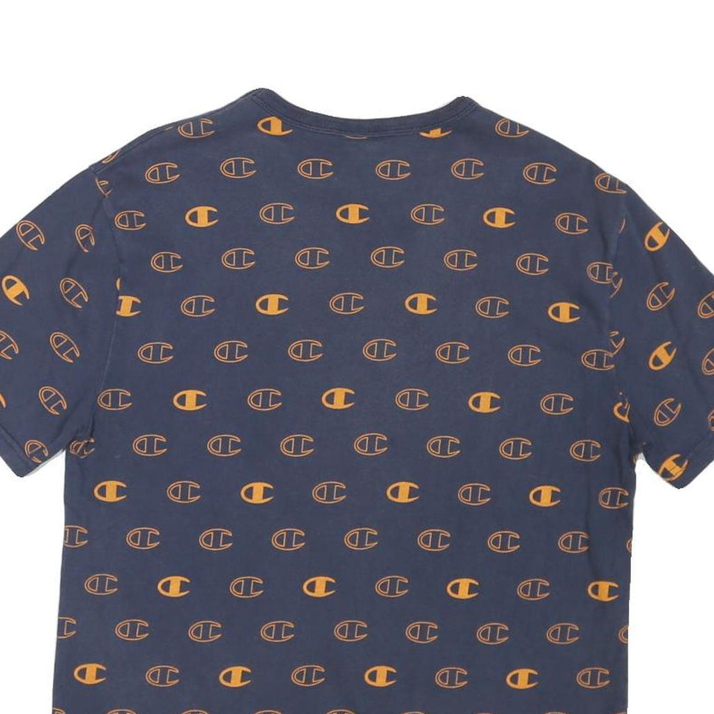 CHAMPION Mens Blue & Orange Graphic T-Shirt M Short Sleeve Crew Neck Branded