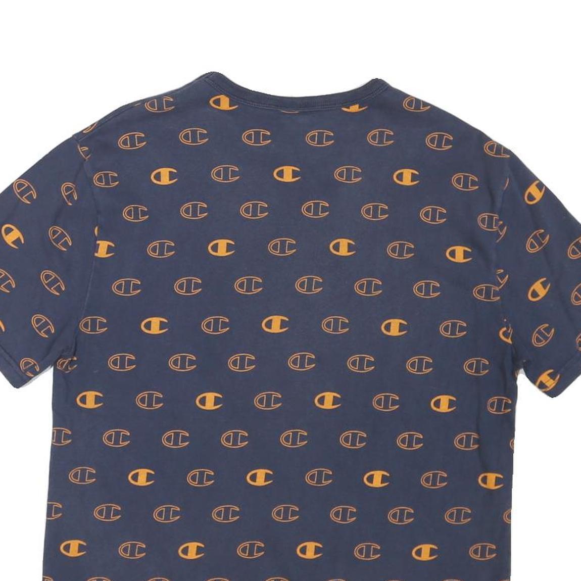 CHAMPION Mens Blue & Orange Graphic T-Shirt M Short Sleeve Crew Neck Branded