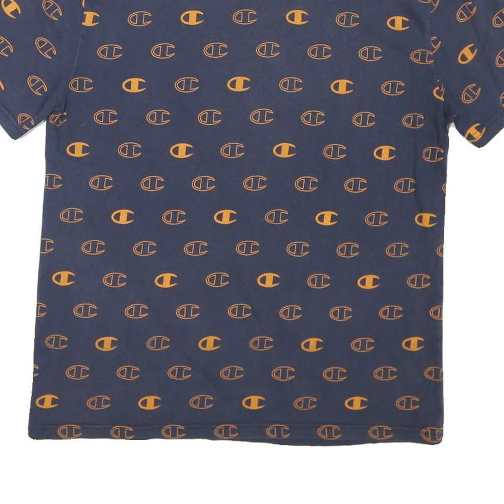 CHAMPION Mens Blue & Orange Graphic T-Shirt M Short Sleeve Crew Neck Branded