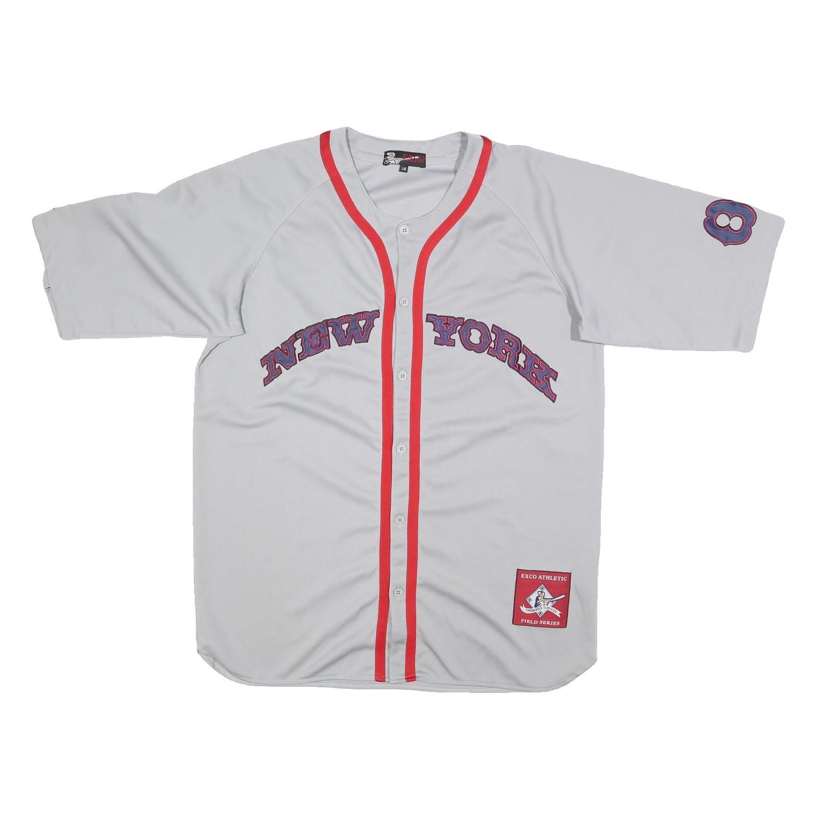 EXCO Mens White & Red New York Baseball Style L Short Sleeve Button Neck Jersey