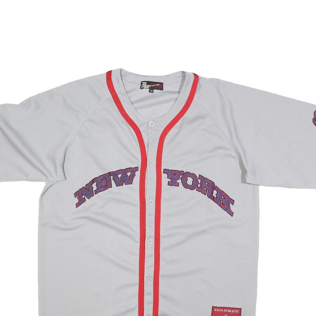 EXCO Mens White & Red New York Baseball Style L Short Sleeve Button Neck Jersey
