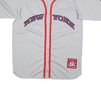 EXCO Mens White & Red New York Baseball Style L Short Sleeve Button Neck Jersey
