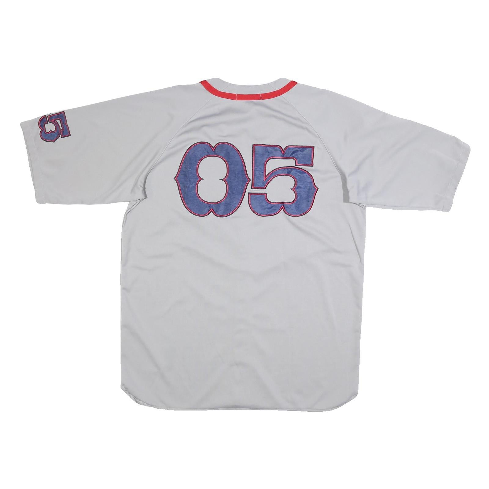EXCO Mens White & Red New York Baseball Style L Short Sleeve Button Neck Jersey
