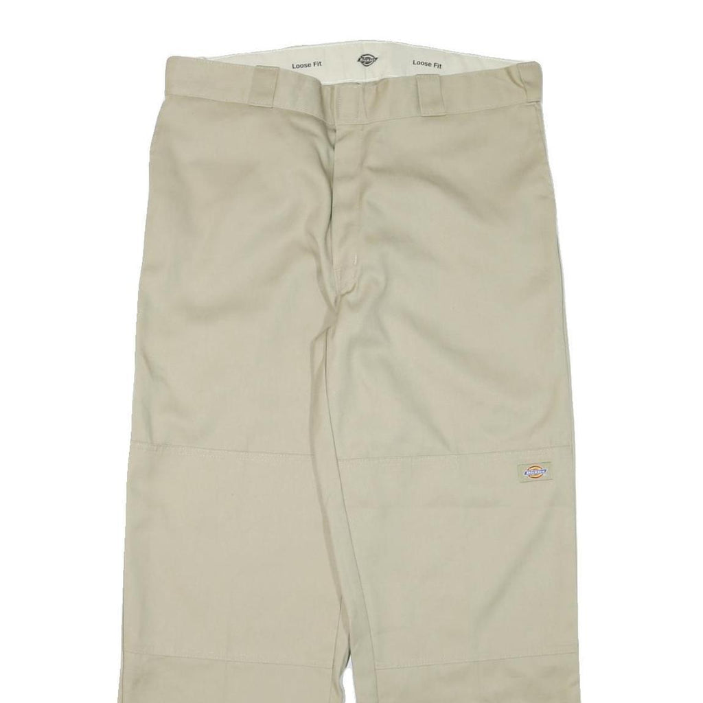 DICKIES Mens Cotton Blend Beige Loose Fit Straight Trousers W36 L30 Workwear