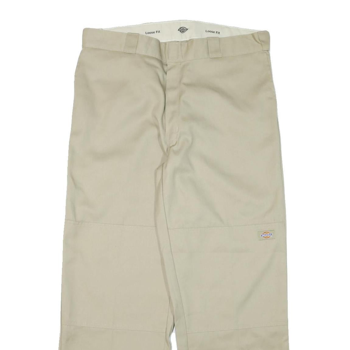 DICKIES Mens Cotton Blend Beige Loose Fit Straight Trousers W36 L30 Workwear