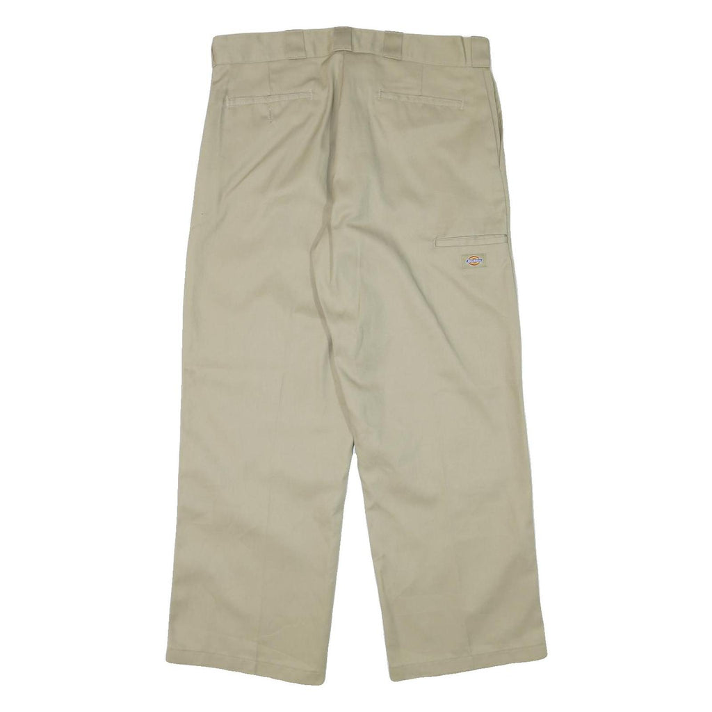 DICKIES Mens Cotton Blend Beige Loose Fit Straight Trousers W36 L30 Workwear