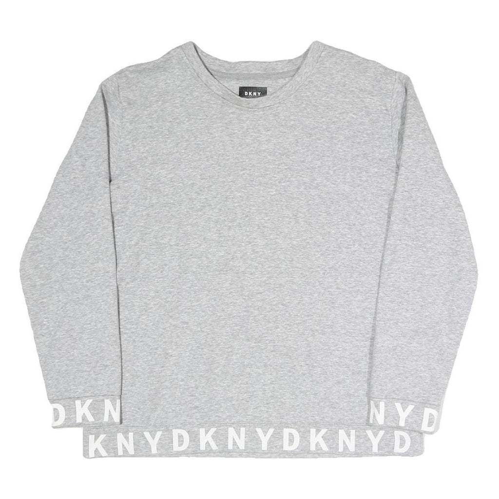DKNY Womens Grey Cotton Blend Crew Neck Sweatshirt M Logo Print Casual