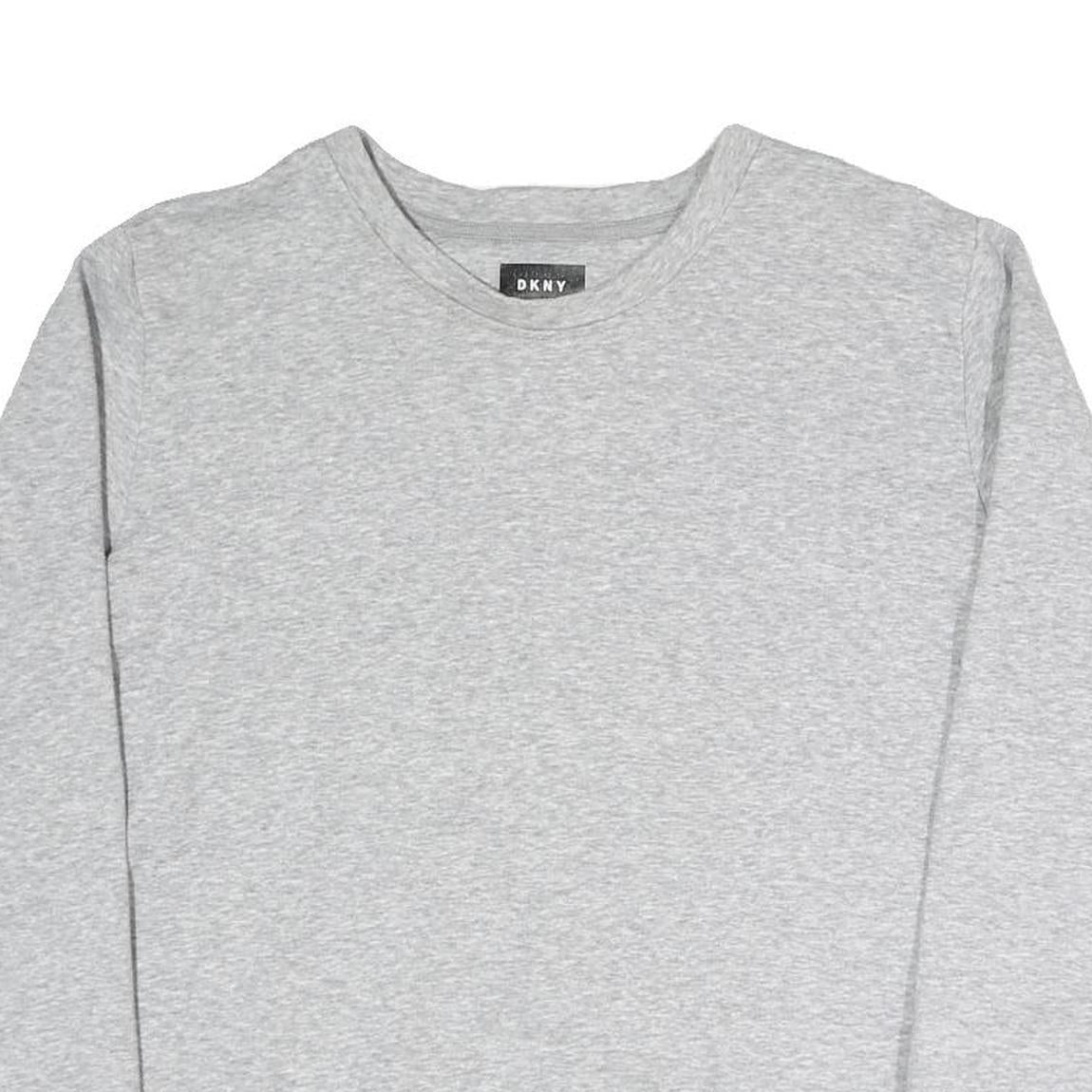 DKNY Womens Grey Cotton Blend Crew Neck Sweatshirt M Logo Print Casual