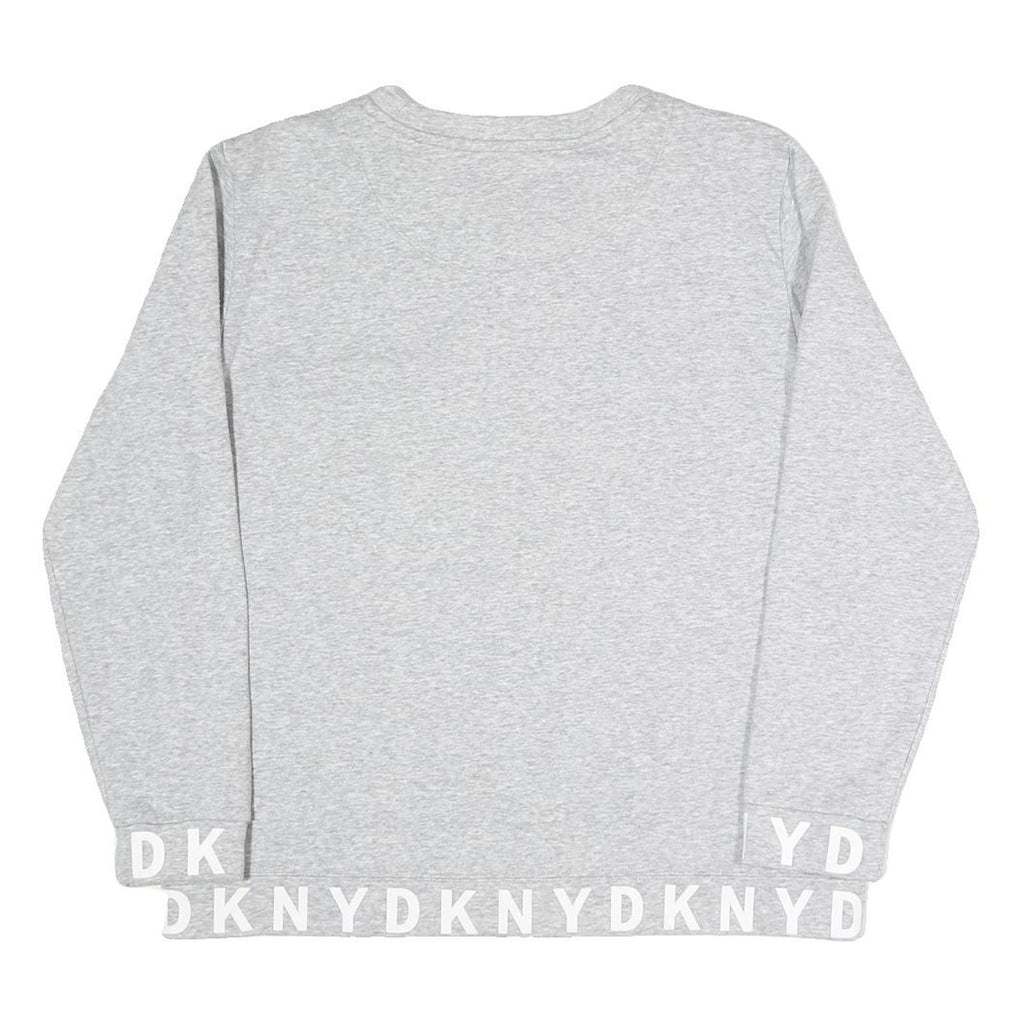 DKNY Womens Grey Cotton Blend Crew Neck Sweatshirt M Logo Print Casual