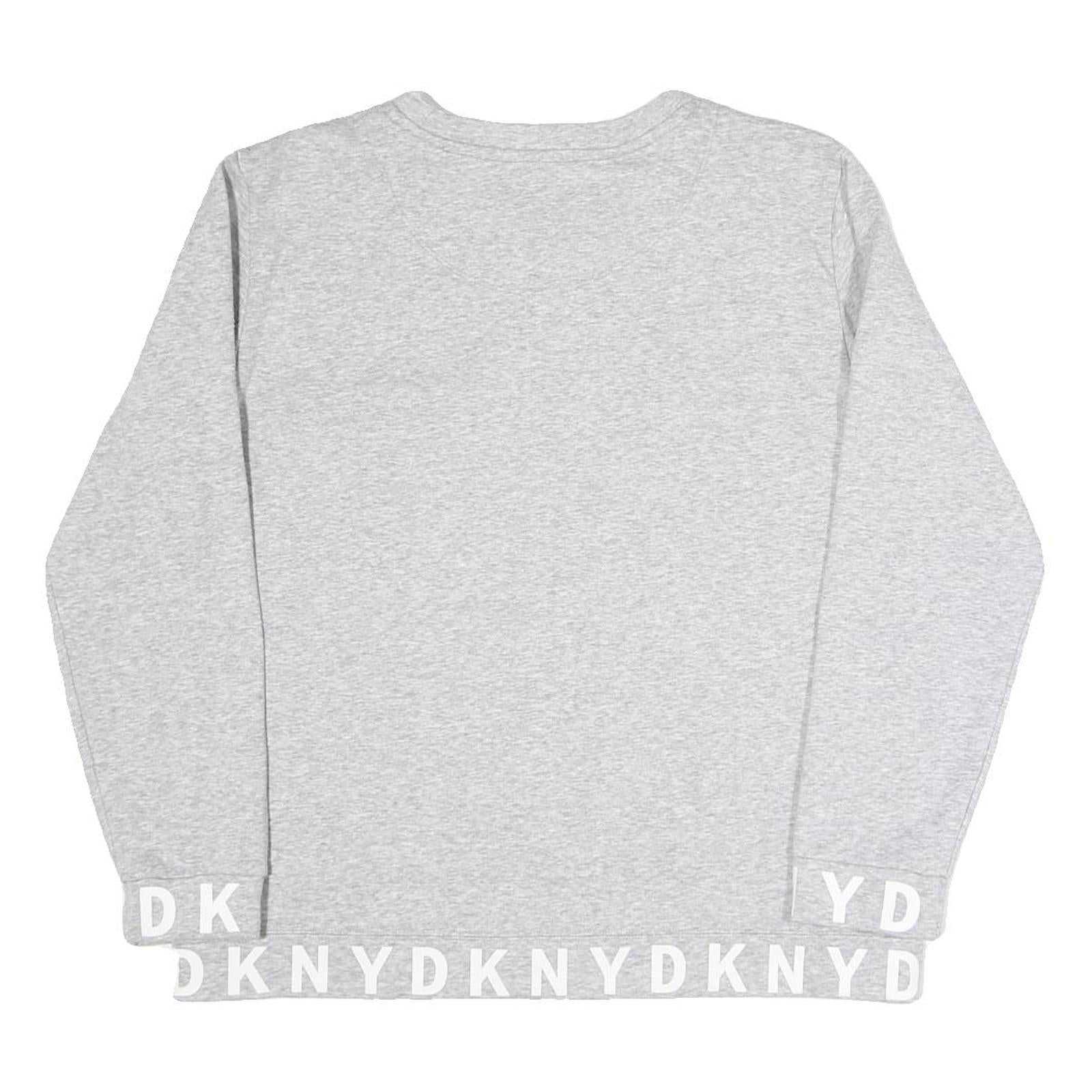 DKNY Womens Grey Cotton Blend Crew Neck Sweatshirt M Logo Print Casual