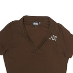 ACDC Womens Brown Cropped Polo Short Sleeve Collared XL Cotton Blend Logo Top