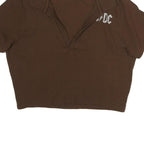 ACDC Womens Brown Cropped Polo Short Sleeve Collared XL Cotton Blend Logo Top