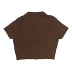 ACDC Womens Brown Cropped Polo Short Sleeve Collared XL Cotton Blend Logo Top