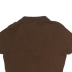 ACDC Womens Brown Cropped Polo Short Sleeve Collared XL Cotton Blend Logo Top