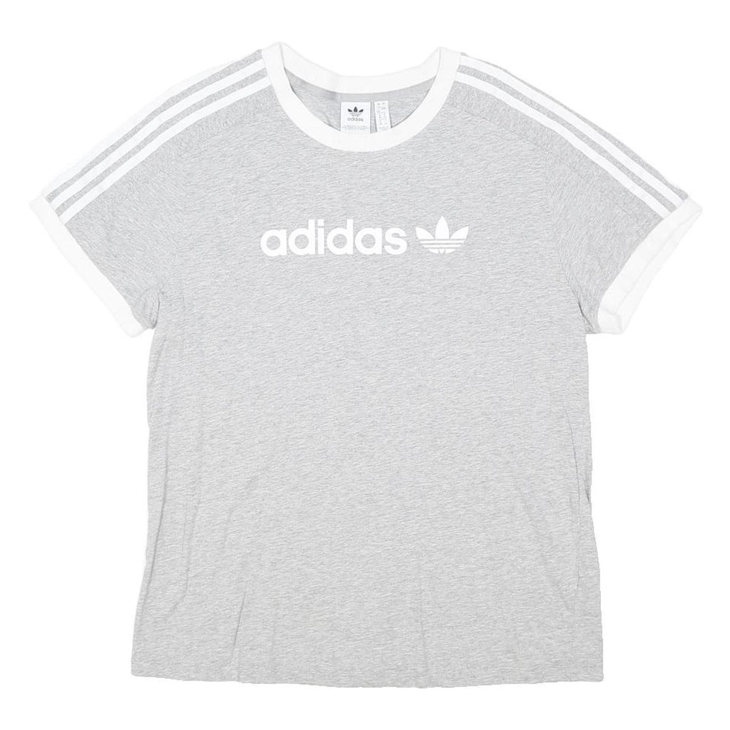 ADIDAS ORIGINALS Womens Grey & White Classic Graphic T-Shirt UK 12 Short Sleeve