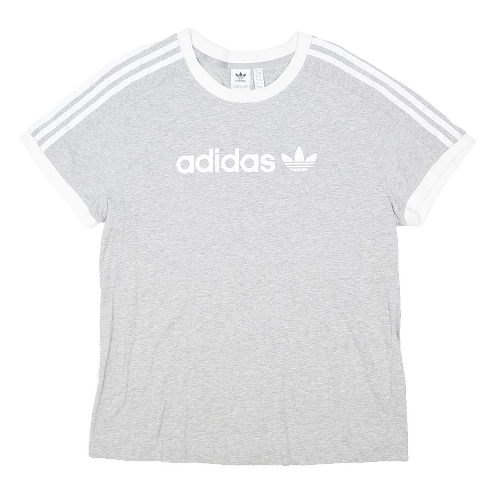 ADIDAS ORIGINALS Womens Grey & White Classic Graphic T-Shirt UK 12 Short Sleeve