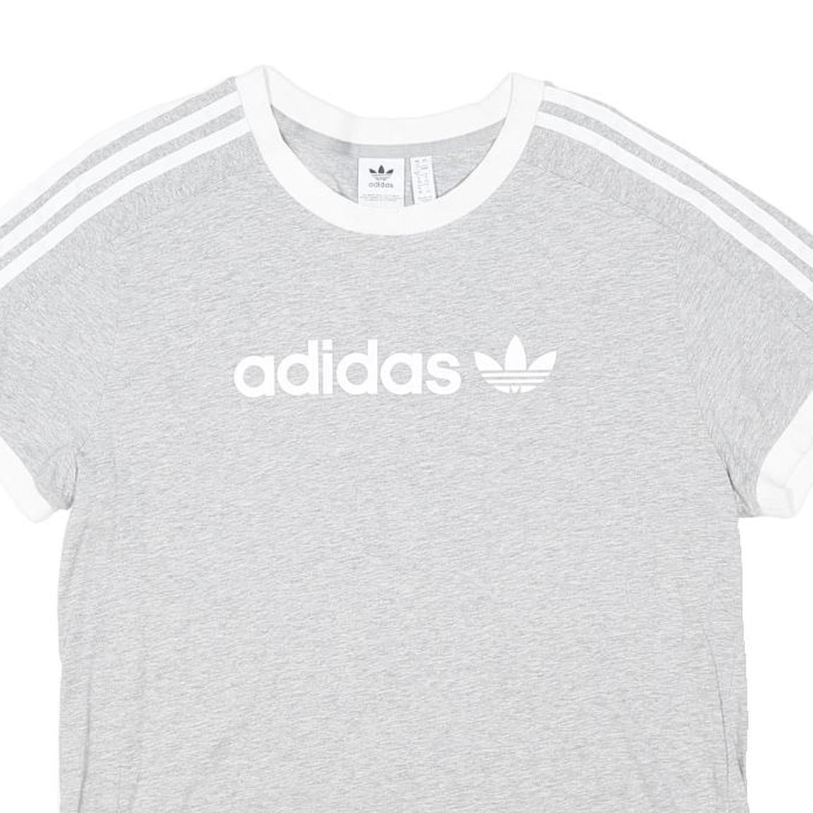 ADIDAS ORIGINALS Womens Grey & White Classic Graphic T-Shirt UK 12 Short Sleeve