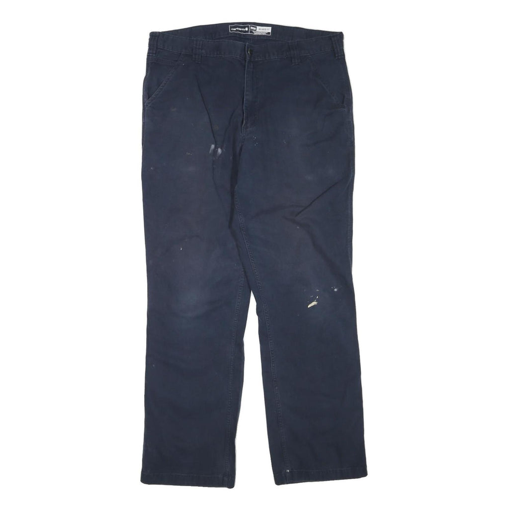 CARHARTT Mens Regular Fit Navy Blue Cotton Blend Trousers W38 L34 Workwear
