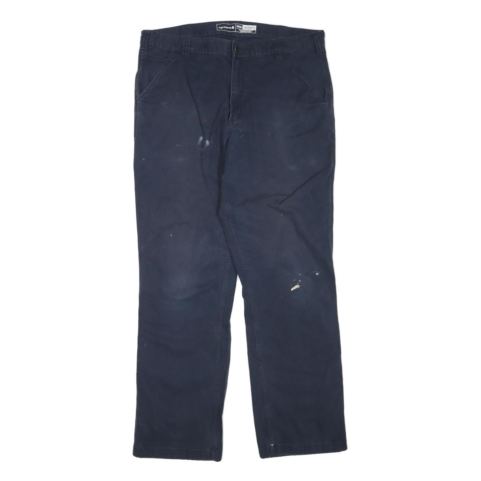 CARHARTT Mens Regular Fit Navy Blue Cotton Blend Trousers W38 L34 Workwear