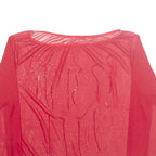 Sheer Beaded Womens Top Red Long Sleeve M