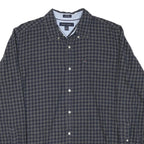 TOMMY HILFIGER Mens Blue & Grey Check Shirt L Casual Cotton Blend Long Sleeve