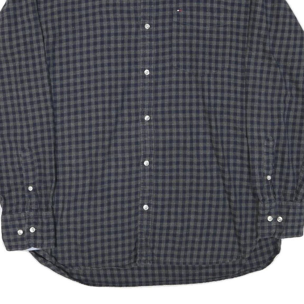 TOMMY HILFIGER Mens Blue & Grey Check Shirt L Casual Cotton Blend Long Sleeve
