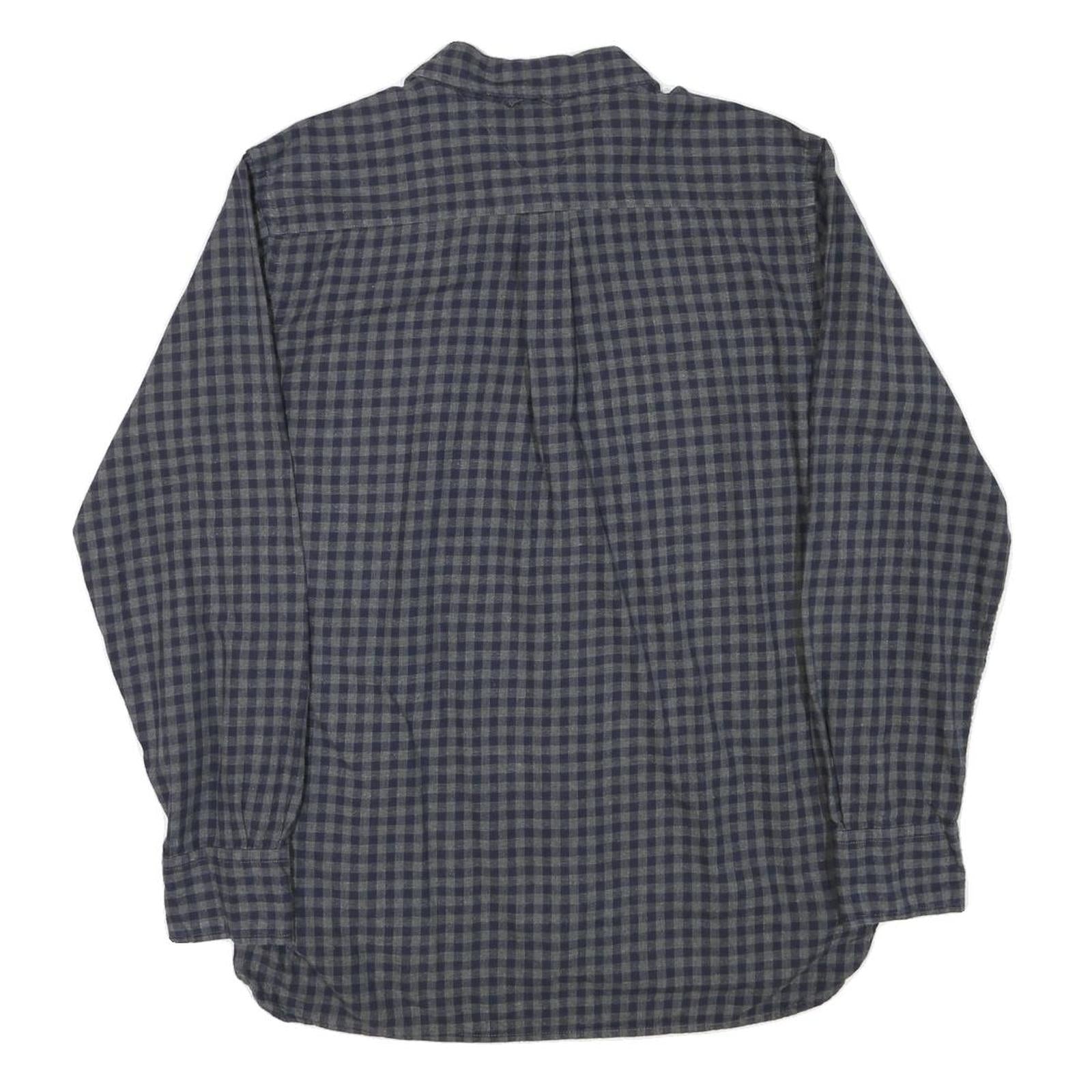 TOMMY HILFIGER Mens Blue & Grey Check Shirt L Casual Cotton Blend Long Sleeve