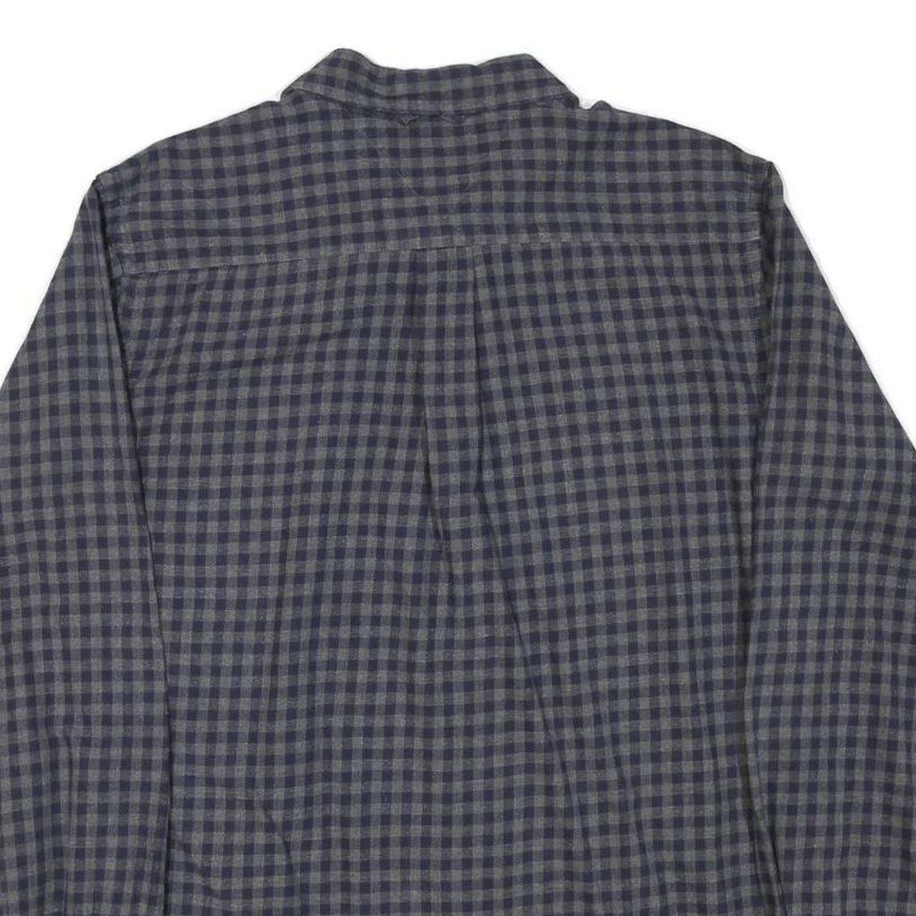 TOMMY HILFIGER Mens Blue & Grey Check Shirt L Casual Cotton Blend Long Sleeve