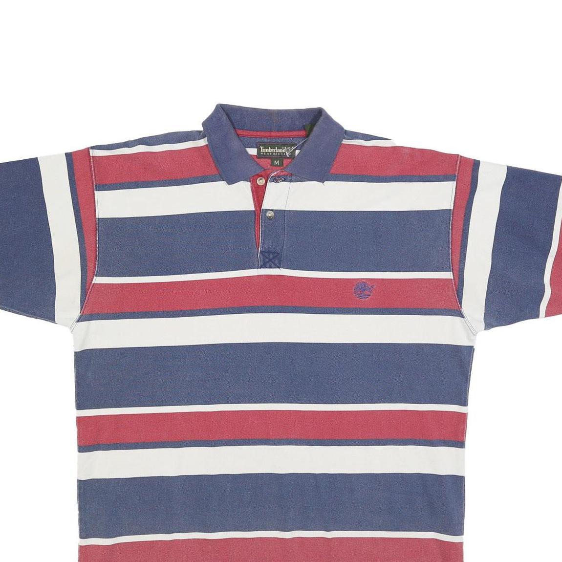 TIMBERLAND Mens Blue & Red Striped Polo Shirt M Cotton Blend Casual