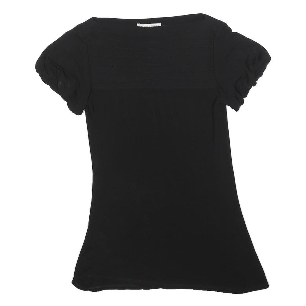LAURA ASHLEY Womens Black Basic Top Short Sleeve Round Neck UK 10 Polyester