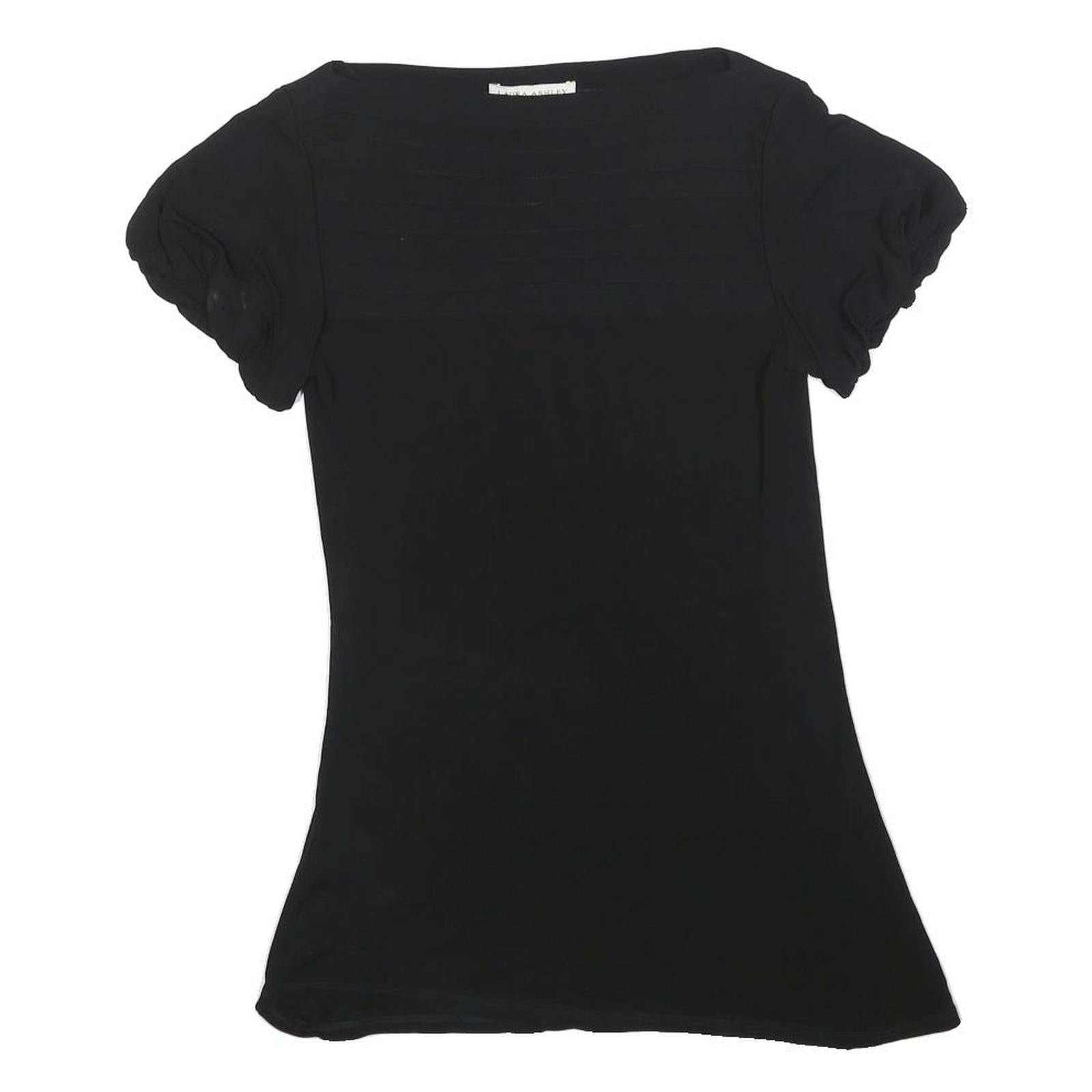 LAURA ASHLEY Womens Black Basic Top Short Sleeve Round Neck UK 10 Polyester