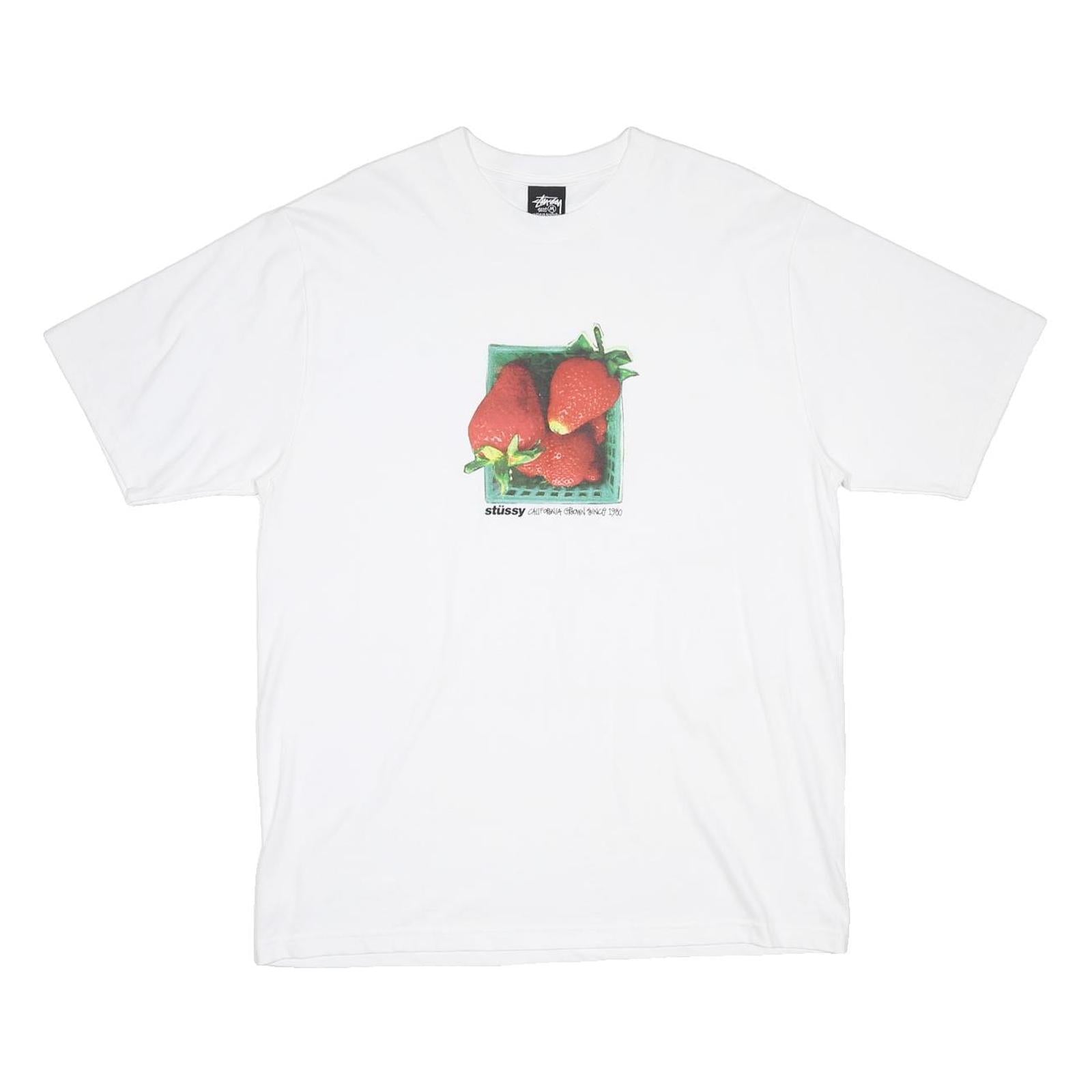 STUSSY Berries Mens White Graphic T-Shirt M Short Sleeve Crew Neck Cotton