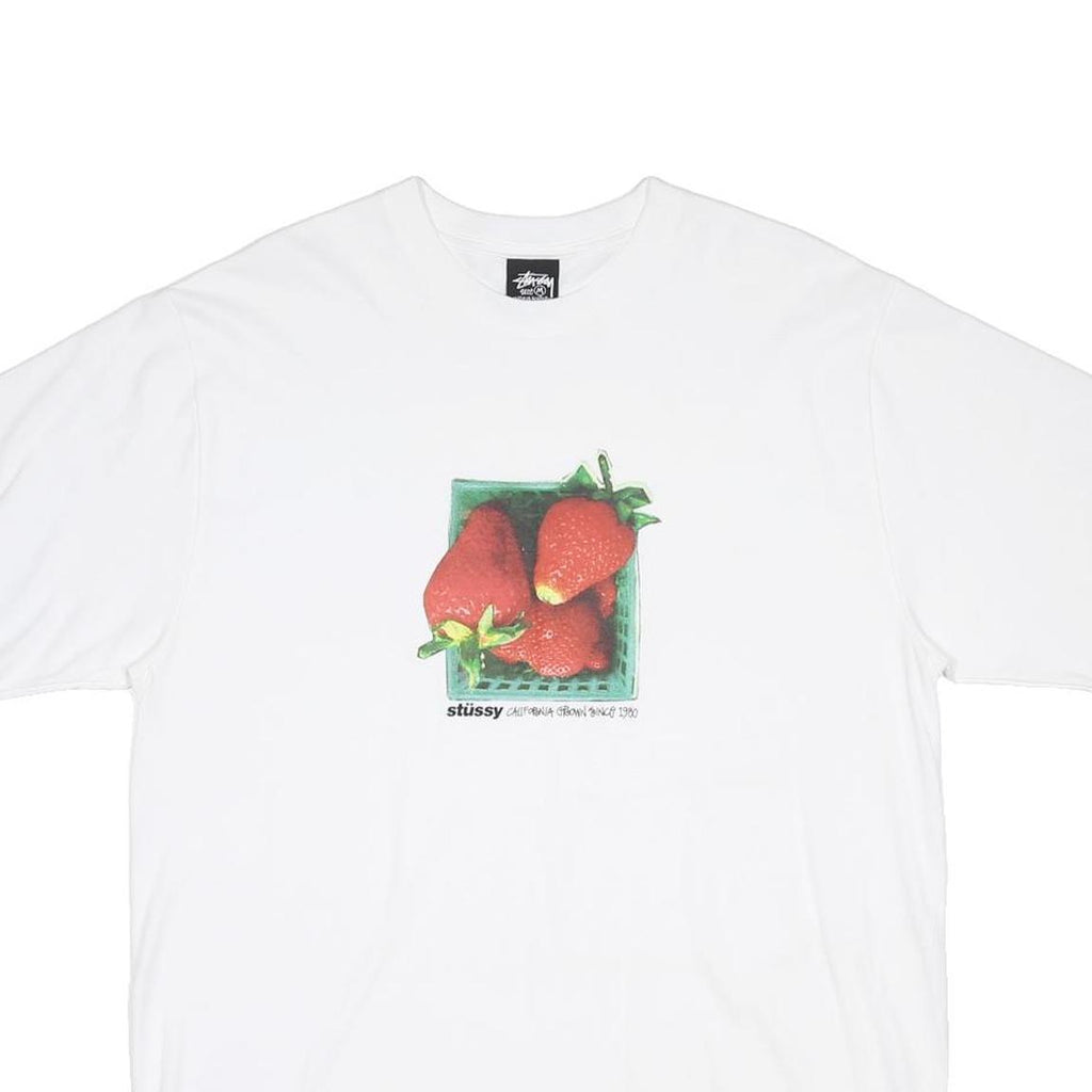 STUSSY Berries Mens White Graphic T-Shirt M Short Sleeve Crew Neck Cotton