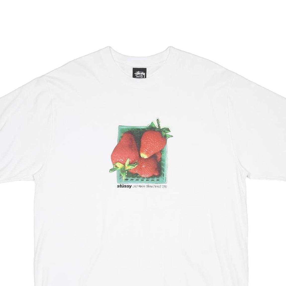 STUSSY Berries Mens White Graphic T-Shirt M Short Sleeve Crew Neck Cotton