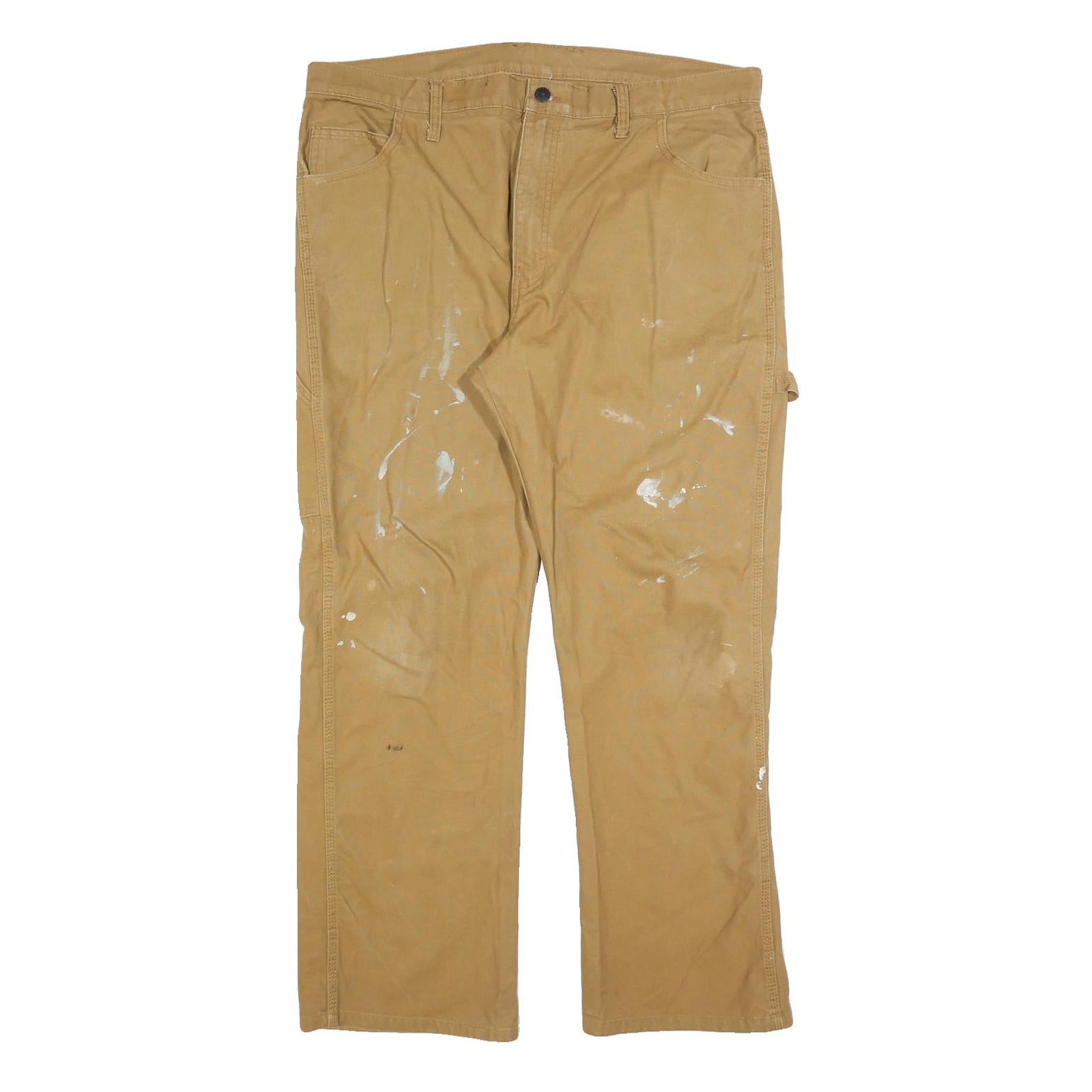 DICKIES Mens Relaxed Beige Denim Jeans W38 L30 Workwear Cotton Blend Zip