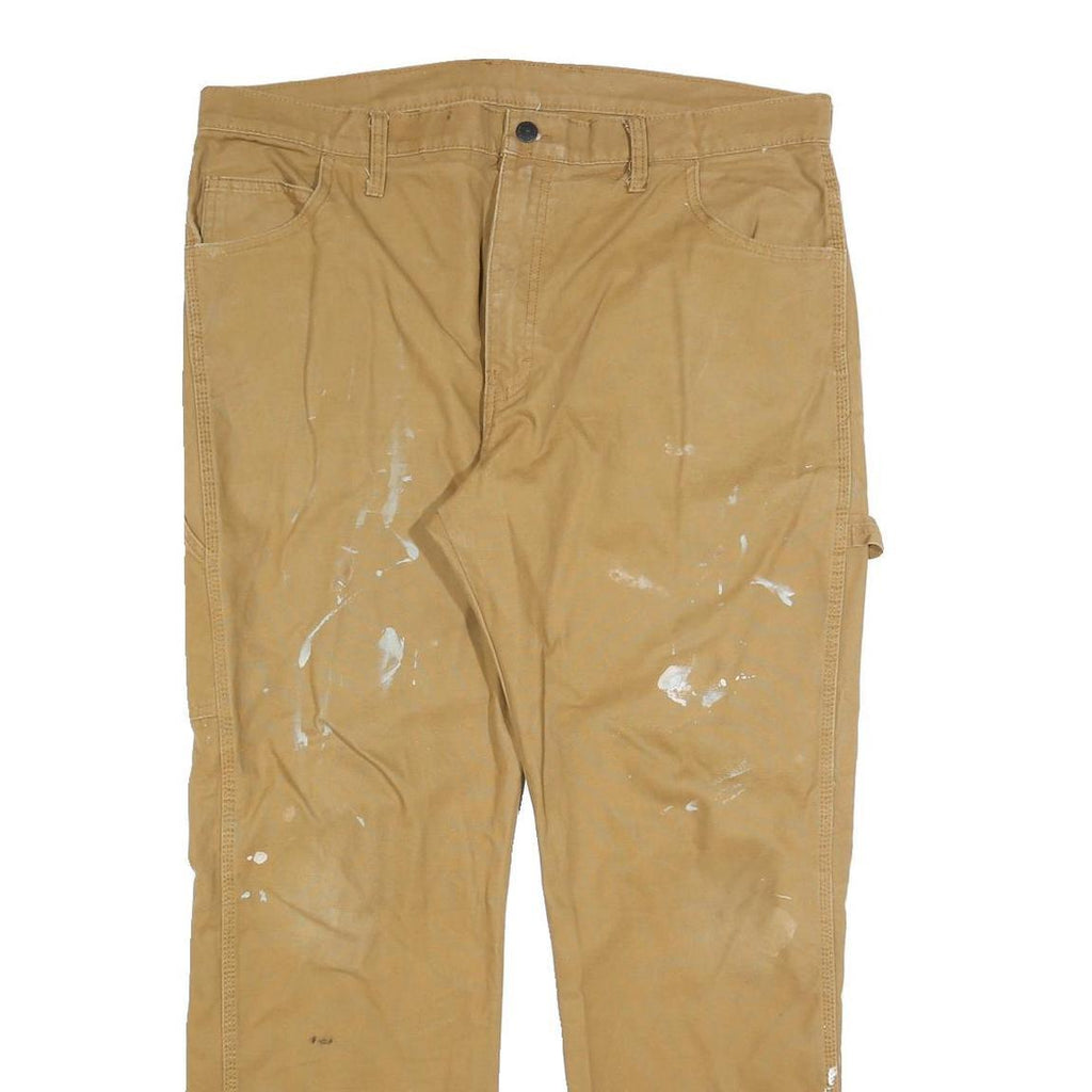 DICKIES Mens Relaxed Beige Denim Jeans W38 L30 Workwear Cotton Blend Zip