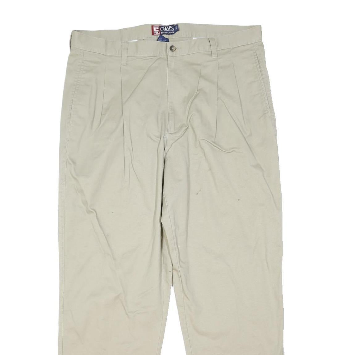 CHAPS Mens Cotton Blend Beige Regular Fit Trousers W38 L30 Classic Button