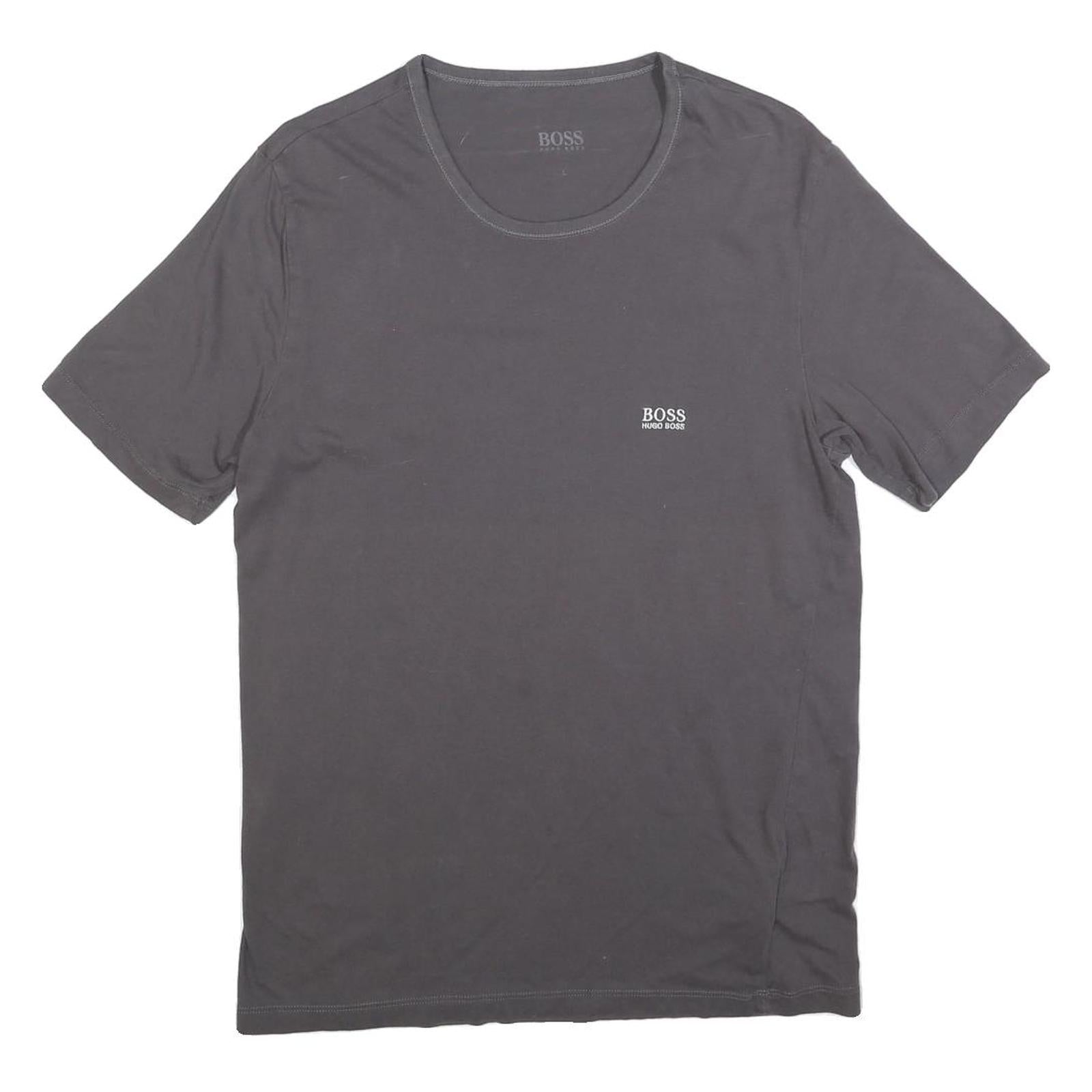 HUGO BOSS Mens Grey Cotton Blend T-Shirt L Short Sleeve Crew Neck Minimal Logo