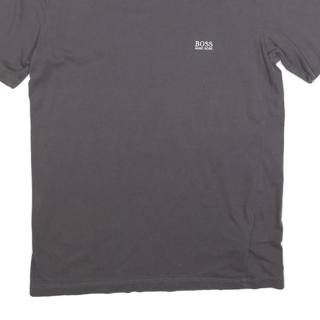 HUGO BOSS Mens Grey Cotton Blend T-Shirt L Short Sleeve Crew Neck Minimal Logo